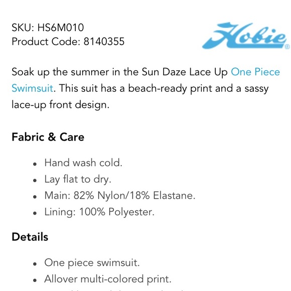 NWT! HOBIE Bright Multicolor One Piece Swimsuit - Picture 12 of 13